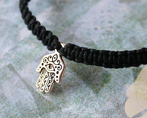 Friendship Bracelet Silver Hamsa Hand On Cotton Cord - sunnybeachjewelry