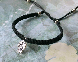 Friendship Bracelet Silver Hamsa Hand On Cotton Cord - sunnybeachjewelry