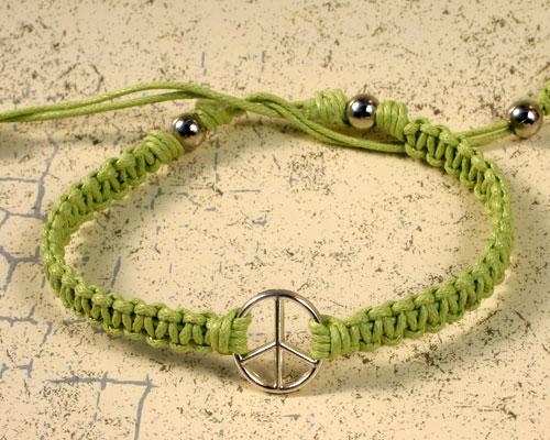 Friendship Bracelet Silver Peace Sign On Cotton Cord - sunnybeachjewelry