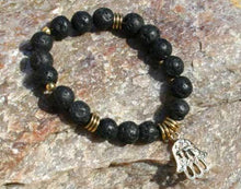Load image into Gallery viewer, Hamsa Collection Black Lava Yoga Mala Bracelet - sunnybeachjewelry
