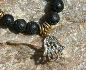 Hamsa Collection Black Lava Yoga Mala Bracelet - sunnybeachjewelry