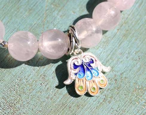 Hamsa Collection Roze Quartz Sterling Silver Yoga Mala Bracelet - sunnybeachjewelry