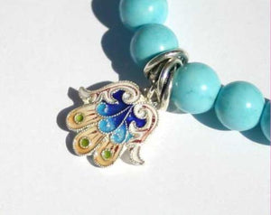 Hamsa Collection Turquoise Sterling Silver Yoga Mala Bracelet - sunnybeachjewelry