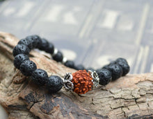 Load image into Gallery viewer, Hecate Collection Black Lava Rudraksha Bracelet - sunnybeachjewelry
