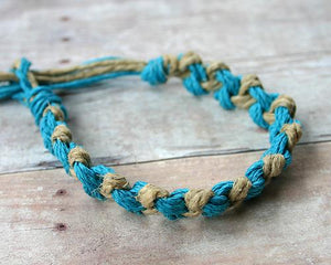 Hemp Bracelet Chain Knots Blue Natural Unisex Friendship - sunnybeachjewelry