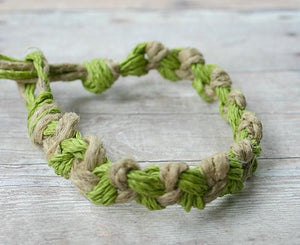 Hemp Bracelet Chain Knots Green Natural Unisex Friendship - sunnybeachjewelry