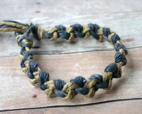 Hemp Bracelet Chain Knots Grey Natural Unisex Friendship - sunnybeachjewelry