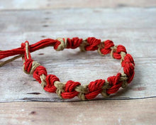 Load image into Gallery viewer, Hemp Bracelet Chain Knots Red Natural Unisex Friendship - sunnybeachjewelry
