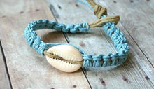 Load image into Gallery viewer, Hemp Bracelet Light Blue with Cowrie Shells - sunnybeachjewelry
