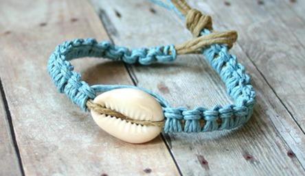 Hemp Bracelet Light Blue with Cowrie Shells - sunnybeachjewelry