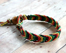 Load image into Gallery viewer, Hemp Bracelet Natural Hemp Unisex Flat Rasta Colors - sunnybeachjewelry
