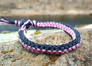Hemp Bracelet Square Black Pink - sunnybeachjewelry