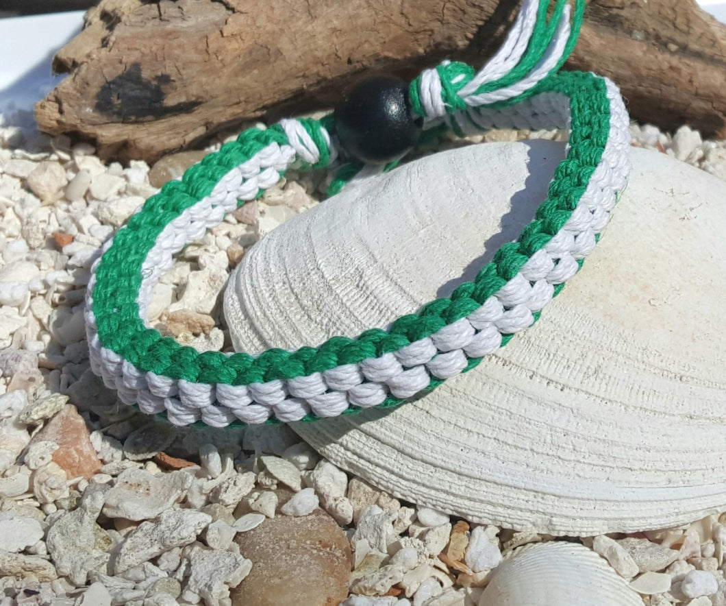 Hemp Bracelet Square Green White - sunnybeachjewelry