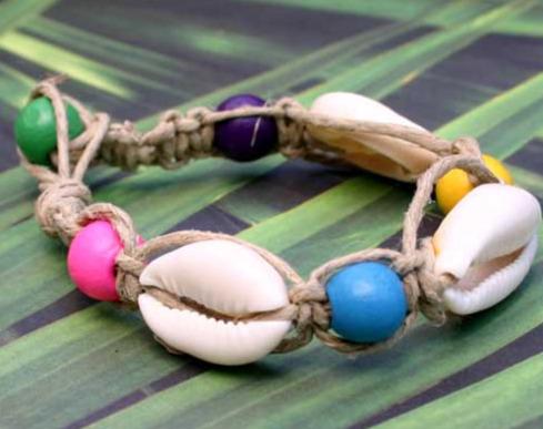Hemp Bracelet with Cowrie Shells and Beads - sunnybeachjewelry