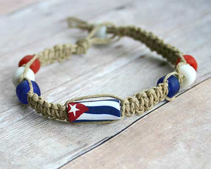 Hemp Bracelet with Cuba Flag Beads - sunnybeachjewelry