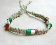 Load image into Gallery viewer, Hemp Bracelet with Italian Flag Beads - sunnybeachjewelry
