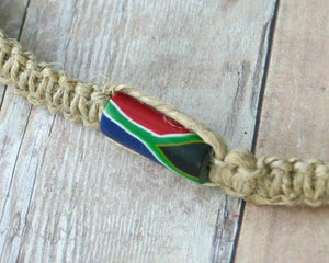 Hemp Bracelet with South Africa Flag Beads - sunnybeachjewelry