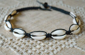 Hemp Necklace Black with Cowrie Shells Beach Jewelry - sunnybeachjewelry