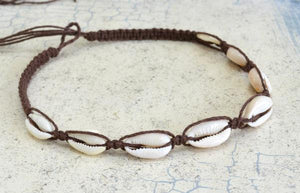 Hemp Necklace Brown with Cowrie Shells - sunnybeachjewelry