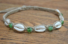 Load image into Gallery viewer, Hemp Necklace Natural with Cowrie Shells and Glow in The Dark Beads - sunnybeachjewelry
