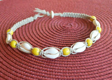 Load image into Gallery viewer, Hemp Necklace Natural with Cowrie Shells and Yellow Beads - sunnybeachjewelry
