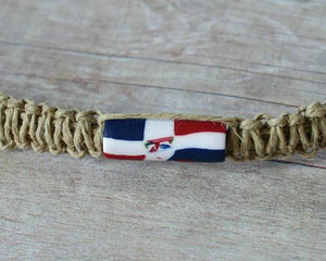 Hemp Necklace Natural with Dominican Republic Flag Beads - sunnybeachjewelry