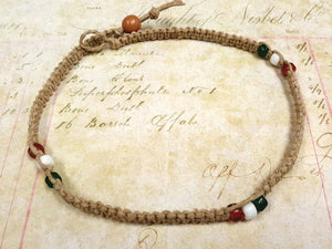 Hemp Necklace Natural with Irish Flag Beads - sunnybeachjewelry
