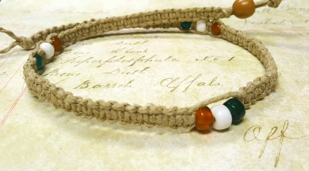 Hemp Necklace Natural with Irish Flag Beads - sunnybeachjewelry