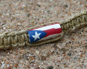 Hemp Necklace Natural with Puerto Rico Flag Beads - sunnybeachjewelry