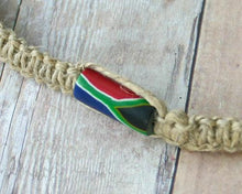 Load image into Gallery viewer, Hemp Necklace Natural with South Africa Flag Beads - sunnybeachjewelry

