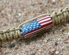 Load image into Gallery viewer, Hemp Necklace Natural with USA Flag Beads - sunnybeachjewelry
