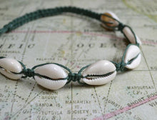 Load image into Gallery viewer, Hemp Necklace Sage Green with Cowrie Shells - sunnybeachjewelry
