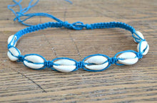 Load image into Gallery viewer, Hemp Necklace Turquoise with Cowrie Shells - sunnybeachjewelry

