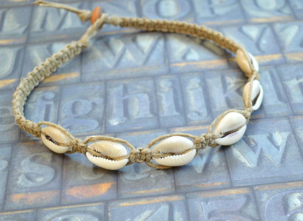 Hemp Necklace with Cowrie Shells Beach Jewelry Vacation - sunnybeachjewelry