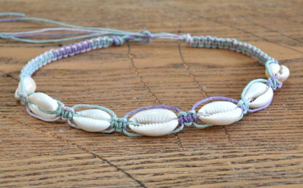 Hemp Necklace with Cowrie Shells Beach Pastel Colors - sunnybeachjewelry