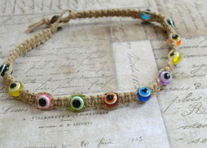 Hemp Necklace With Evil Eye Beads - sunnybeachjewelry