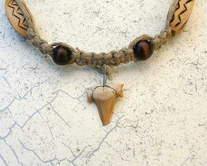 Hemp Necklace With Wood Beads And Shark Tooth - sunnybeachjewelry