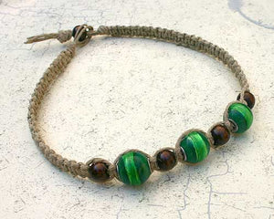 Hemp Necklace With Wooden And Green Glass Beads - sunnybeachjewelry