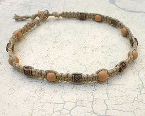 Hemp Necklace With Wooden And Metal Beads - sunnybeachjewelry