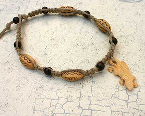 Hemp Necklace With Wooden Beads And Bone Lizard - sunnybeachjewelry