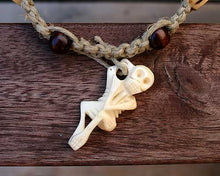 Load image into Gallery viewer, Hemp Necklace With Wooden Beads And Bone Skeleton - sunnybeachjewelry
