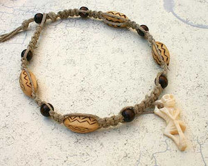 Hemp Necklace With Wooden Beads And Bone Skeleton - sunnybeachjewelry