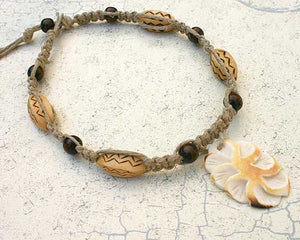 Hemp Necklace With Wooden Beads And Bone Spiral - sunnybeachjewelry
