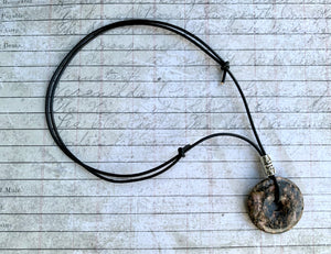 Leather Necklace With Green Serpentine Donut
