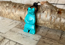 Load image into Gallery viewer, Bear Leather Totem Necklace Turquoise Magnesite Real Stone Native Pendant
