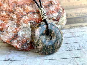 Leather Necklace With Rhodonite Donut