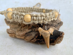 Surfer Phatty Thick Hemp Necklace With Shark Tooth
