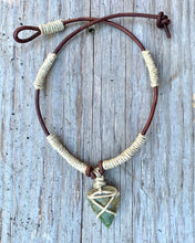 Load image into Gallery viewer, Arrowhead Leather Necklace Jasper Real Stone, Primitive Jewelry, Men&#39;s Tribal Necklace
