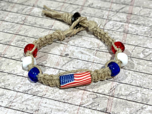 Hemp Bracelet with USA Flag Beads