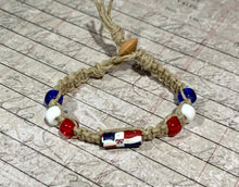 Load image into Gallery viewer, Hemp Bracelet with Dominican Republic Flag Beads
